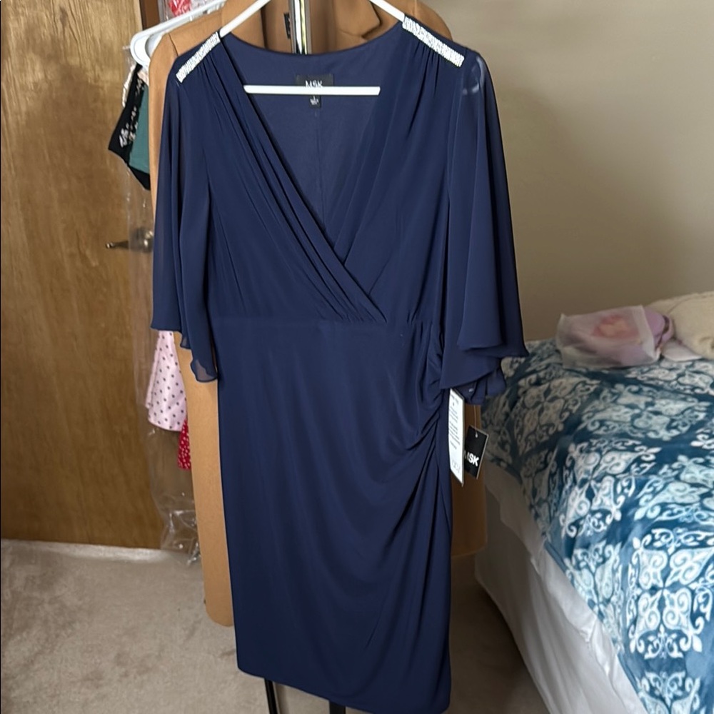 MSK Elegant Navy Blue Dress Size L NWT